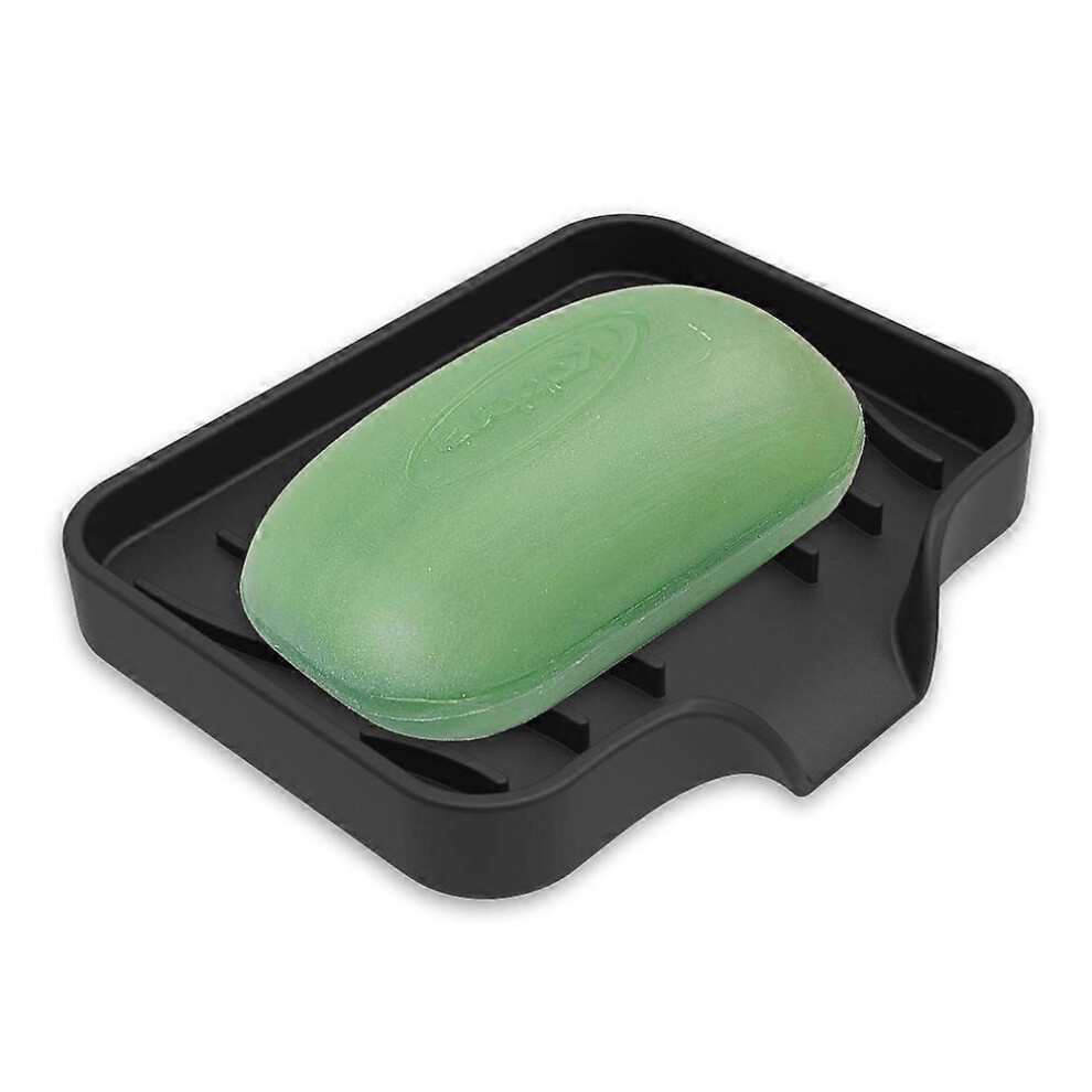 (black, One size) Soft silicone soap holder, self-draining soap tray, suitable for shower, bathroom, kitchen, bathtub-image-OPC-PHHMSTD-NEW