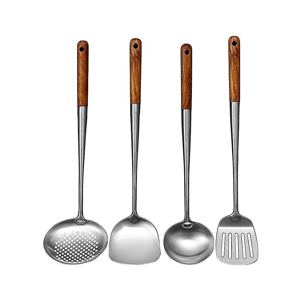 Kikidex (As Show, One Size) Long Handle Stainless Steel Wok Spatula Kitchen Slotted Turner Rice Spoon Ladle Cooking Tools Utens-C12