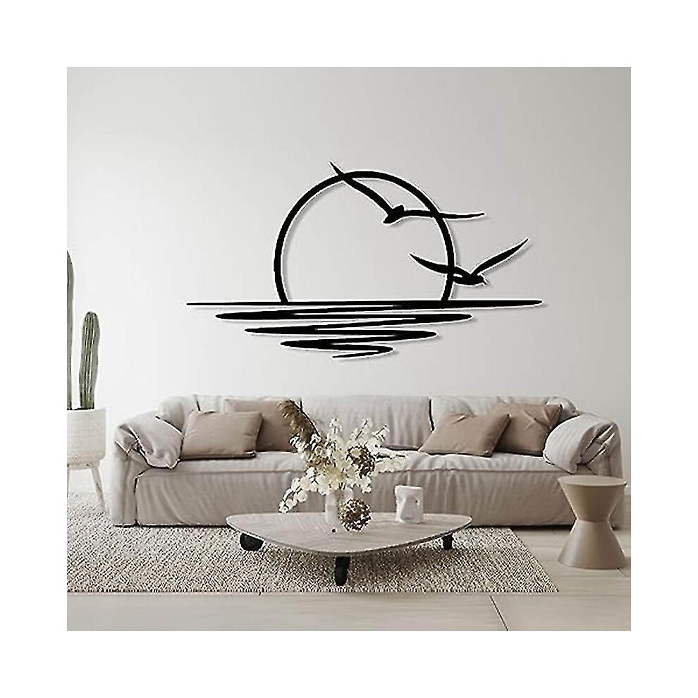 Kikidex (As Show, One Size) Sunrise Metal Wall Art, Sun And Seagulls Wall Decor, Metal Wall Decor, Abstract Sunset Home Decor,-C10