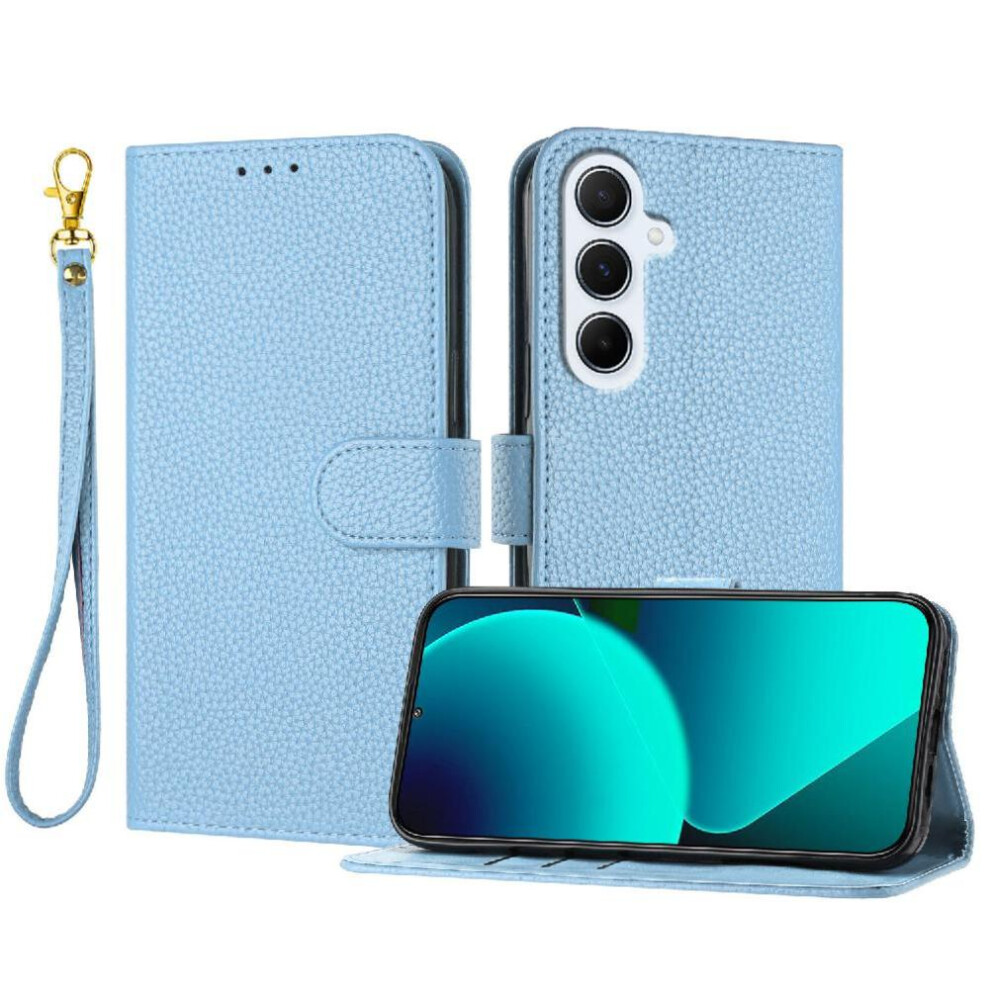 Photos - Case  Phone  for Samsung Galaxy A16 4g/5g Flip Folio Pu Lether Litchi Pattern Wallet Card Slots Holder(Light blue)