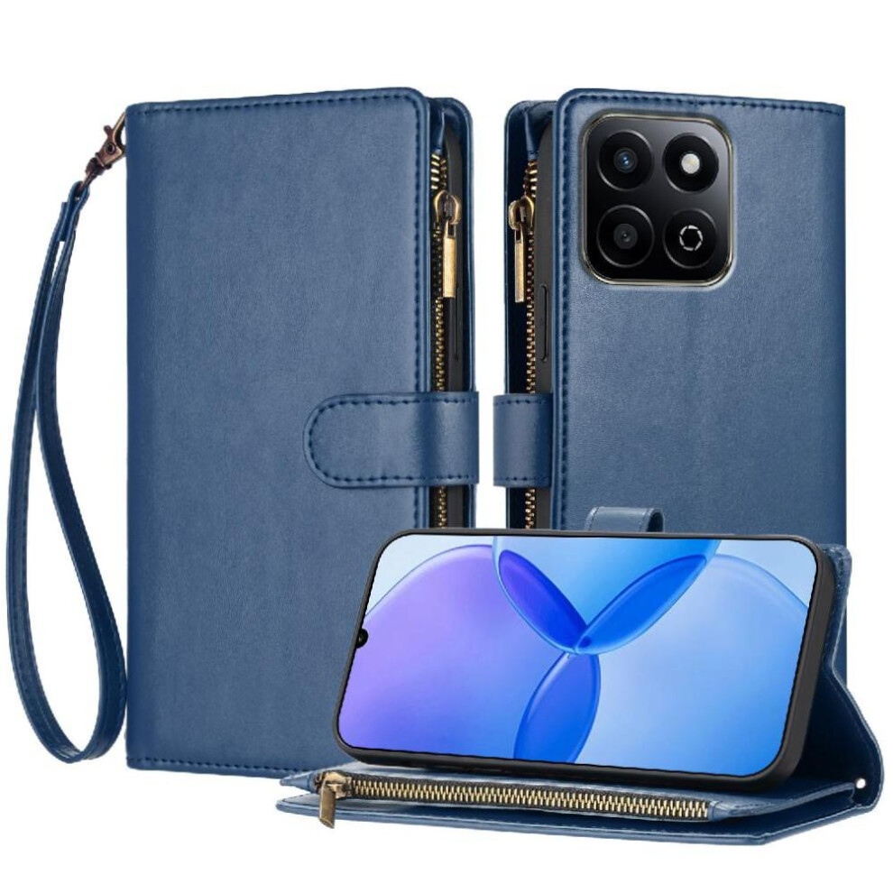 Photos - Case   for Honor 200 Smart 5g Folio Flip Pu Leather Card Slots Handbag Cover Wallet Zipper(Blue)