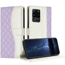 (Light Violet) Flip Case for Samsung Galaxy S20 Ultra Magnetic Light Color Wrist Strap Card Slots Holder Wallet Protection