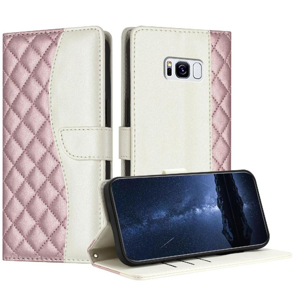 Photos - Case  Flip  for Samsung Galaxy S8 Plus Wrist Strap Card Slots Holder Magnetic Wallet Protection Light Color(Rose Gold )
