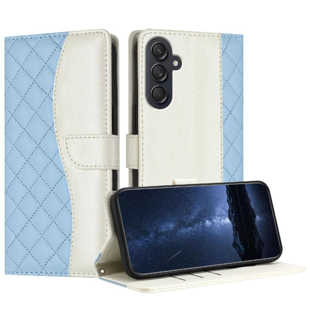(Light ) Flip Case For Samsung Galaxy M55 Magnetic Wrist Strap Wallet Protection Light Color Card Slots Holder Blue 764563566525