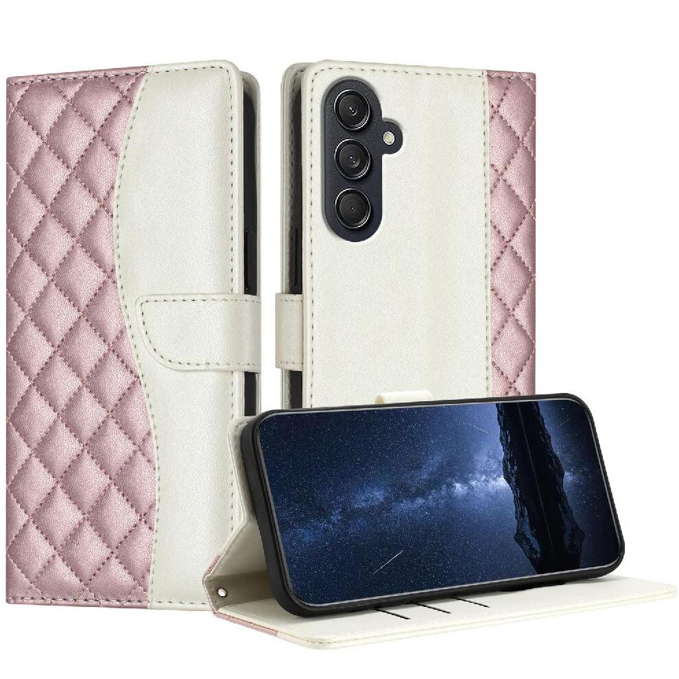 (Rose ) Flip Case For Samsung Galaxy M55 Magnetic Wrist Strap Wallet Protection Light Color Card Slots Holder Gold 764563566532