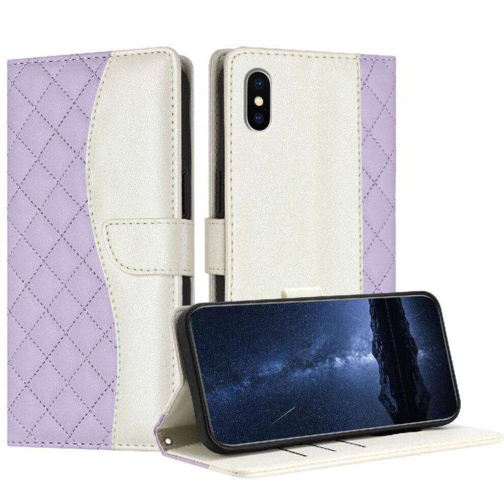 ( Violet) Flip Case For Iphone Xs Card Slots Holder Magnetic Color Wallet Protection Wrist Strap Light 764563567324