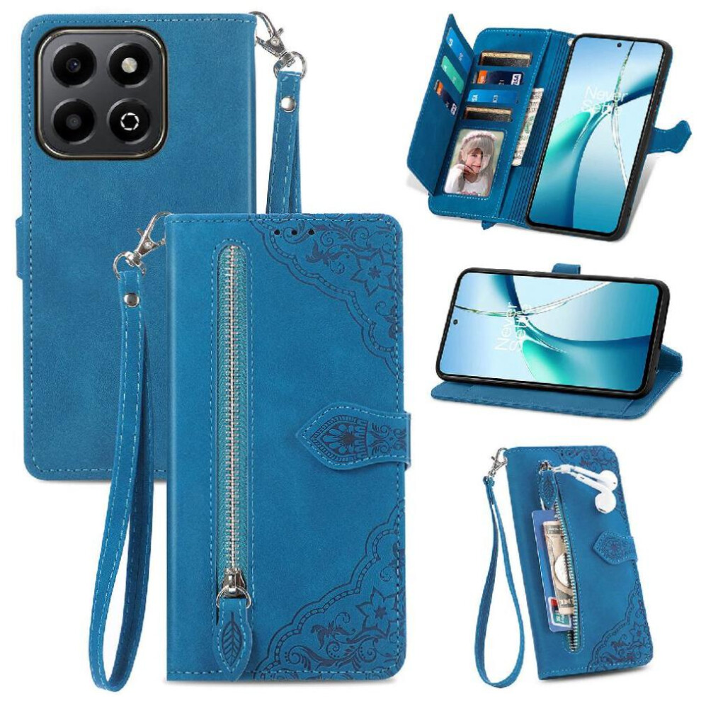 (Blue) Case For Honor 200 Smart Wallet Multi-Card Slot Flip Zipper Style Multi-Color Business Blue 764563569243