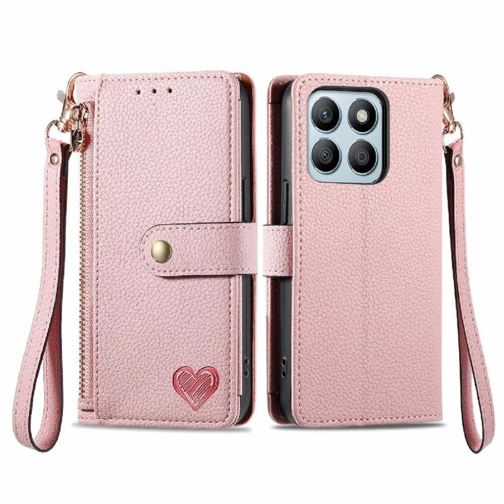 (Pink) Case For Honor 200 Smart Love Lanyard Zipper Wallet Leather Case Pink 764563569540