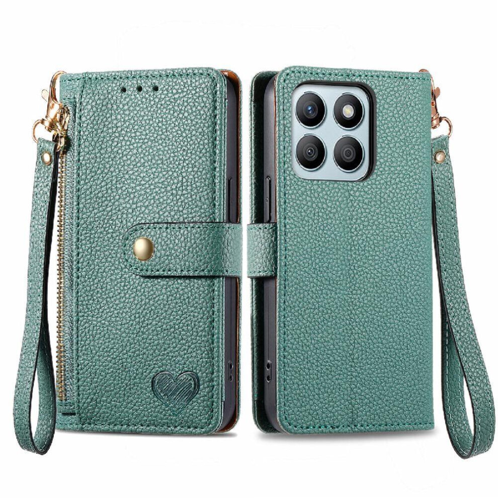 (Green) Case For Honor 200 Smart Love Lanyard Zipper Wallet Leather Case Green 764563569564