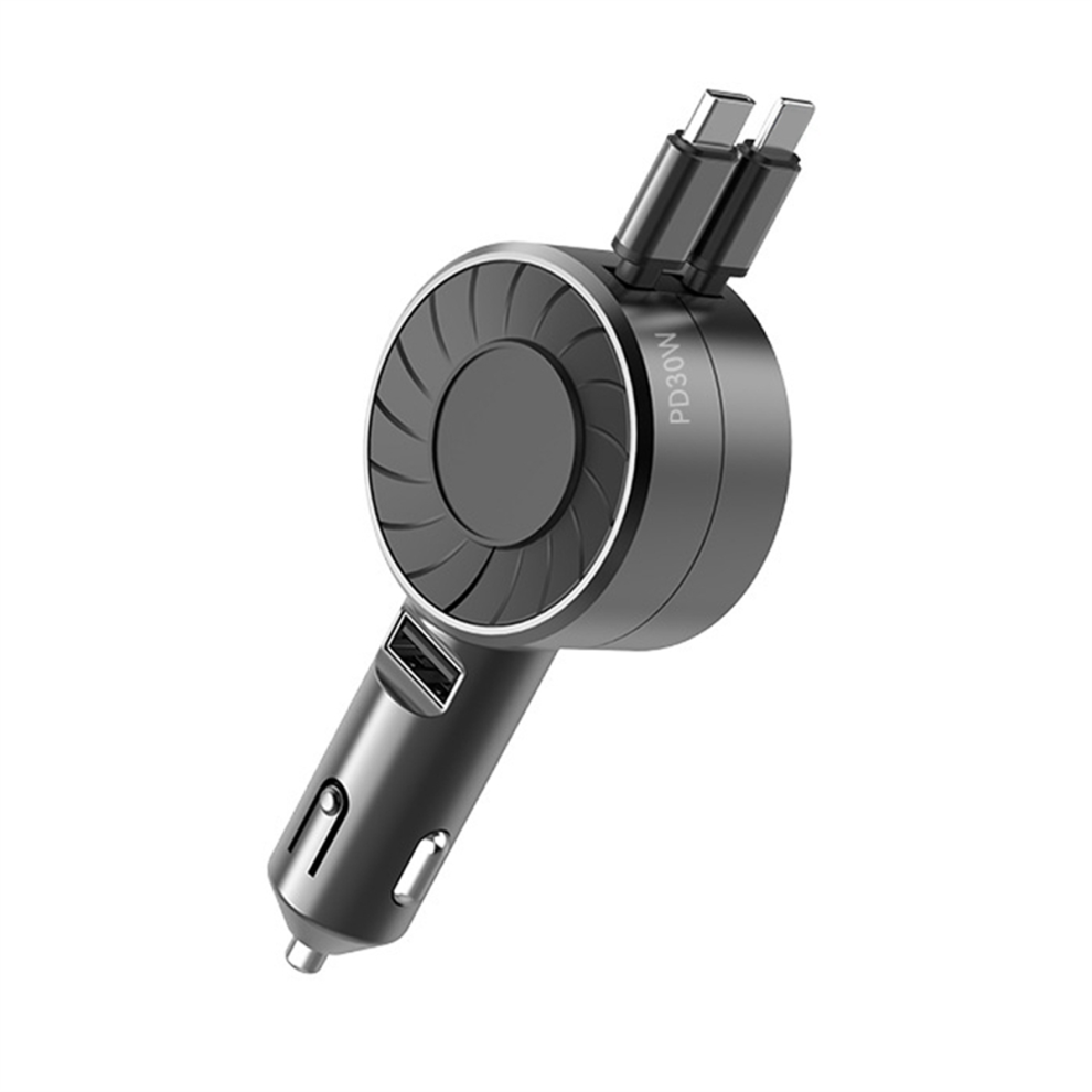 Pd30w Retractable Car Charger, 3 In 1 Fast 2 Cables Charger Adapter 4851999641073