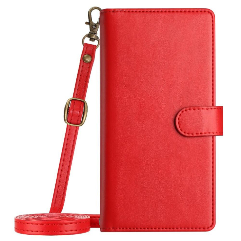 (Red) Long Strap Case For Iphone 6S Wallet Kickstand Zipper 8 Card Slots Holder Shockproof Protecive Flip Folio Red 764563573653