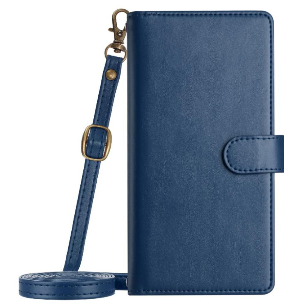 (Blue) Long Strap Case For Iphone 6S Wallet Kickstand Zipper 8 Card Slots Holder Shockproof Protecive Flip Folio Blue 764563573684