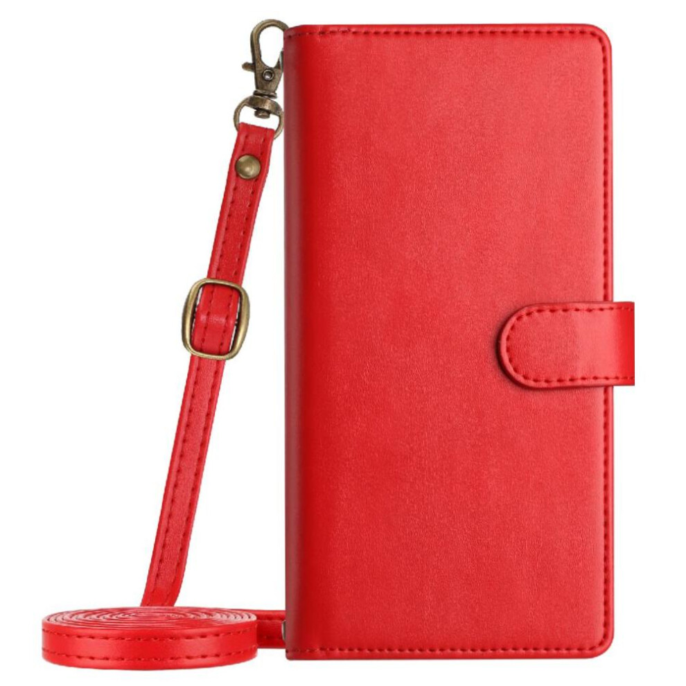 (Red) Long Strap Case For Iphone 6 Wallet Kickstand Zipper Shockproof Flip Folio Protecive 8 Card Slots Holder Red 764563573707
