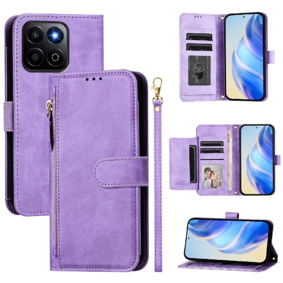 (Purple) Flip Case For Honor 200 Smart 5G Pu Leather Magnetic Card Holder Zipper Purple 764563574421