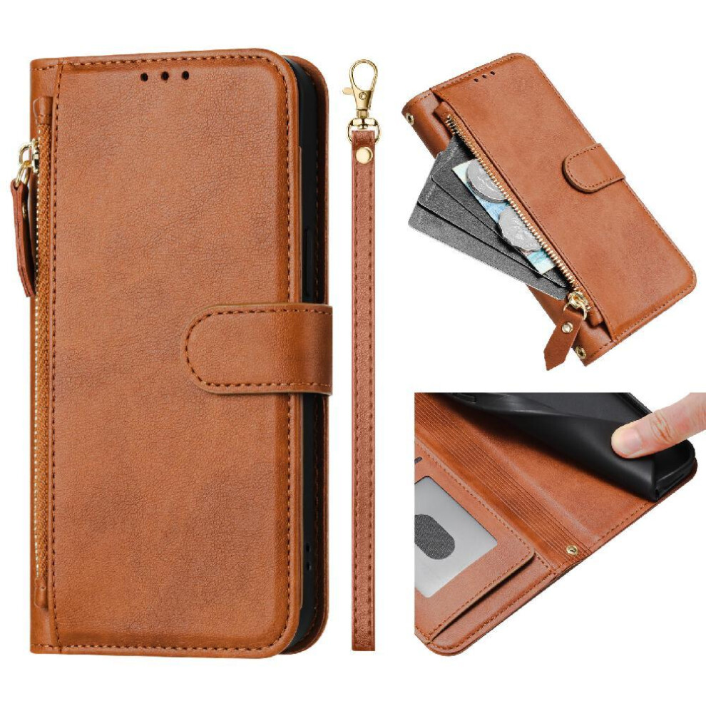 (Brown) Flip Case For Honor 200 Smart 5G Pu Leather Magnetic Card Holder Zipper Brown 764563574438