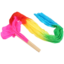 Hand Made Colorful Belly Dance Dancing Silk Bamboo Long Fans Veils For Folk 1.8m