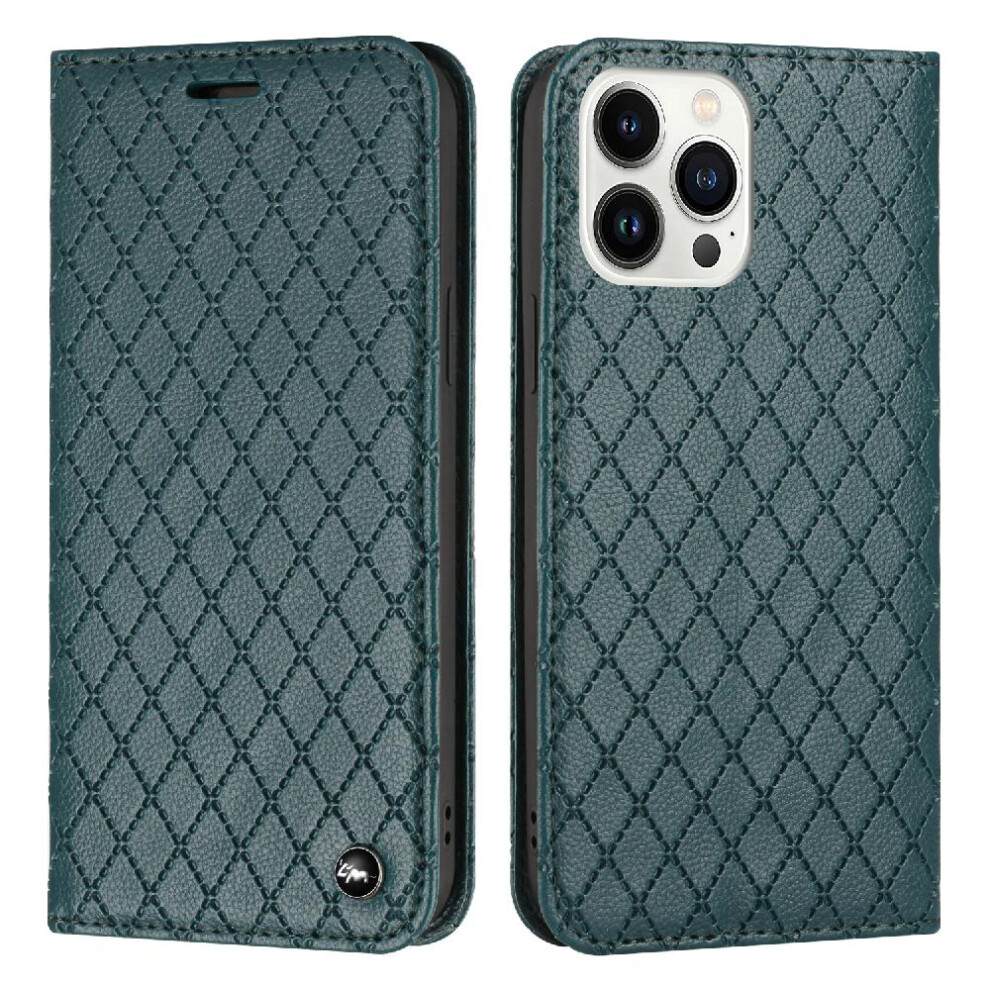 (Green) Case For Iphone 15 Pro Business Card Slots Holder Wallet Flip Magnetic Shell Green 764563575862