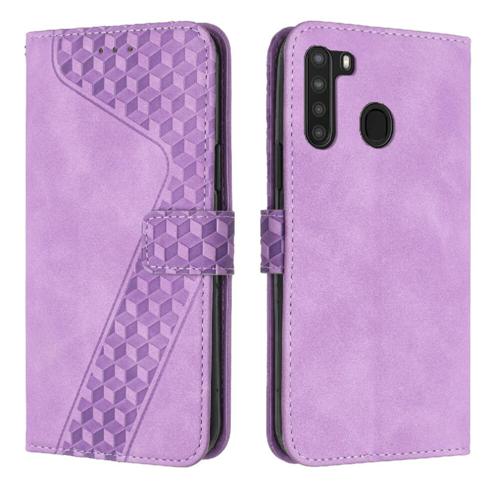 (Purple) Phone Case For Samsung Galaxy A21 Card Slots Cover Kickstand Magnetic Flip Folio Wallet Purple 764563577408