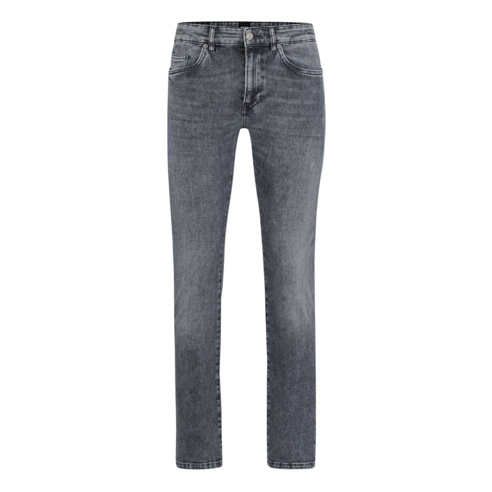 (31L, Charcoal) Boss Mens Delaware 3 Leather Patch Jeans