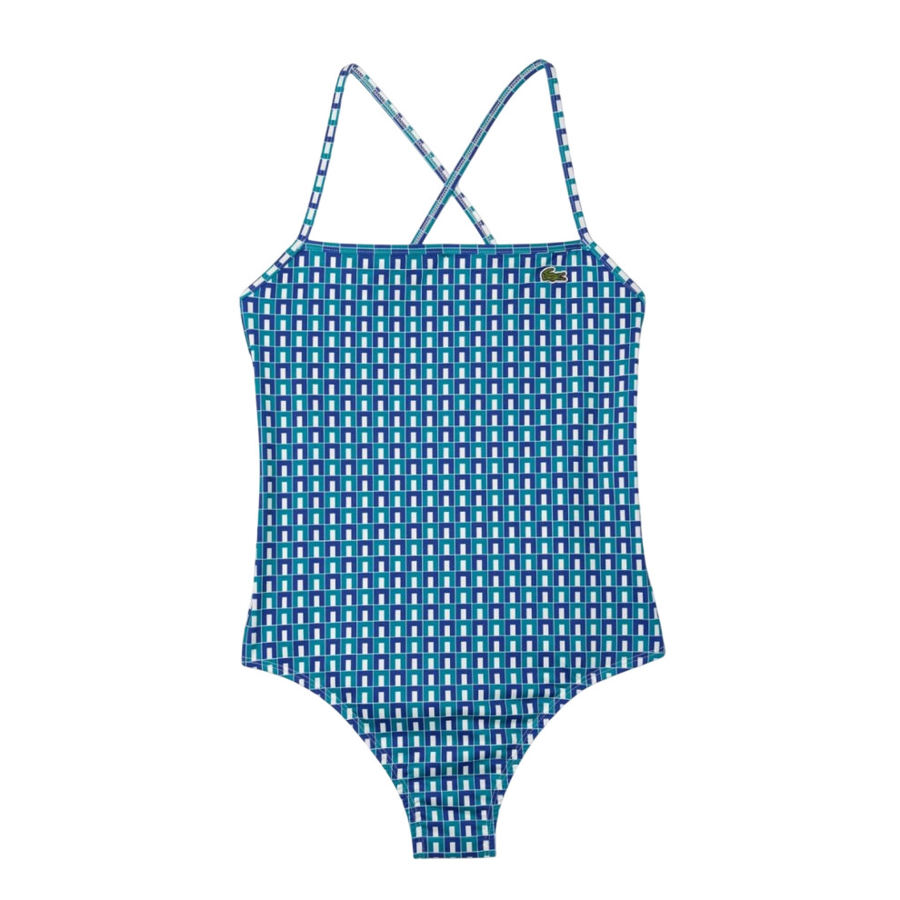 (6 UK, Blue/White) Lacoste Womens/Ladies Robert George Geometric One Piece Swimsuit