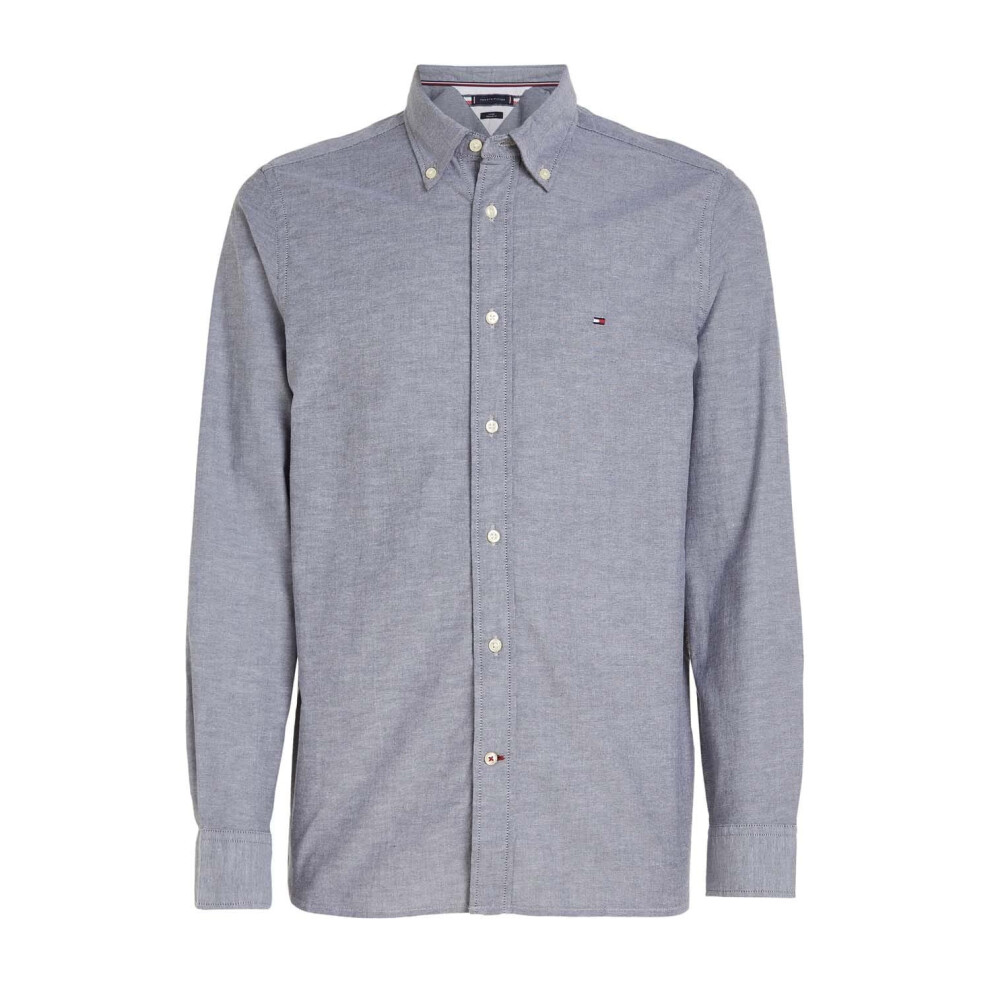 (L, Blue) Tommy Hilfiger Mens Core 1985 Flex Oxford Shirt