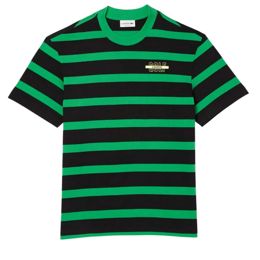 (S, Green/Black) Lacoste Mens Striped Cotton 3D T-Shirt