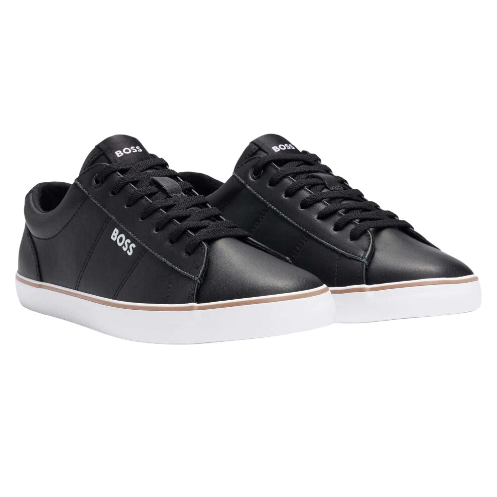 (6 UK, Black) Boss Mens Jodie Leather Tennis Trainers
