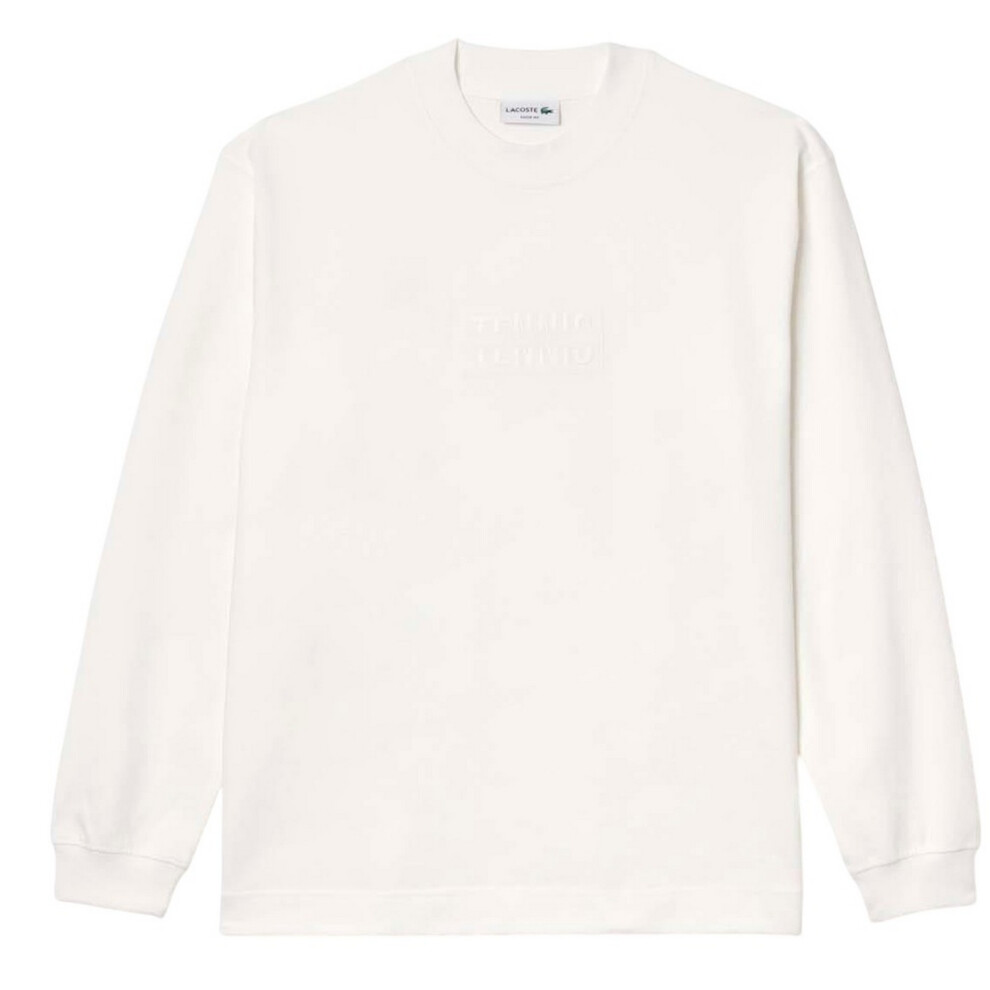 (3XL, Cream) Lacoste Mens Cotton Loose Long-Sleeved T-Shirt