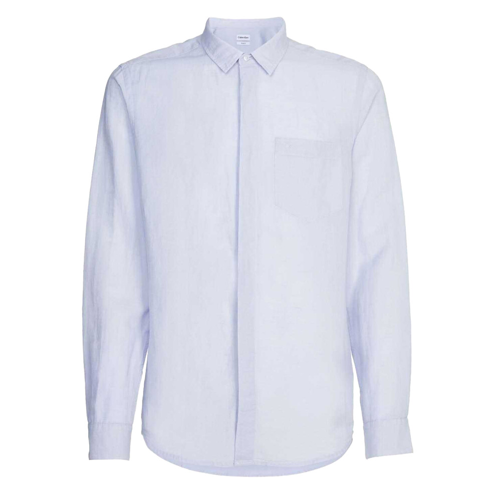 (M, Blue) Calvin Klein Mens Linen Regular Shirt