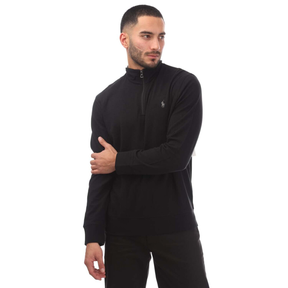 (XL, Black) Ralph Lauren Mens Double Knit Quarter Zip Sweatshirt