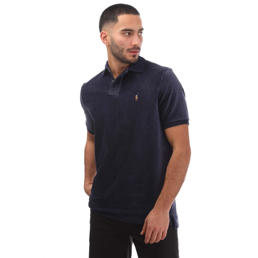 (XL, Navy) Ralph Lauren Mens Corduroy Classic Polo Shirt