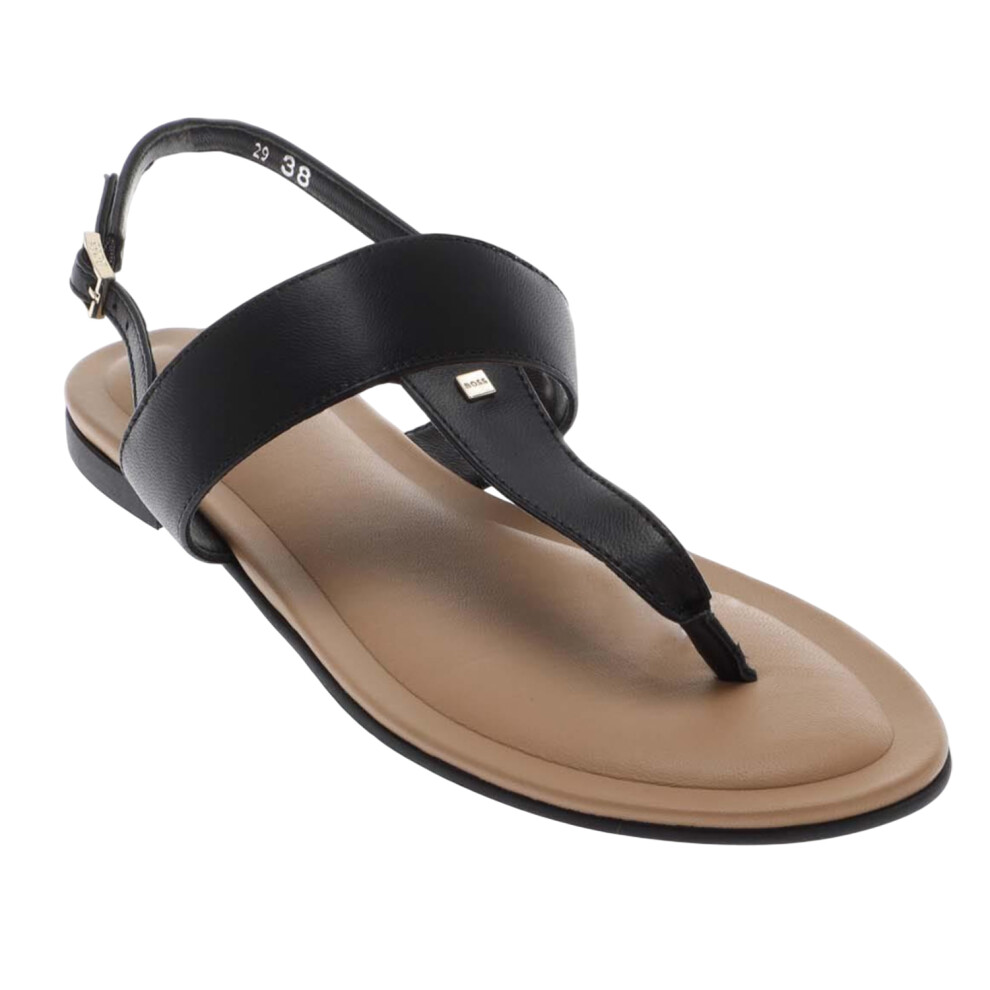 (4 UK, Black) Boss Womens/Ladies Jo Nappa Leather Thong Strap Flat Sandals
