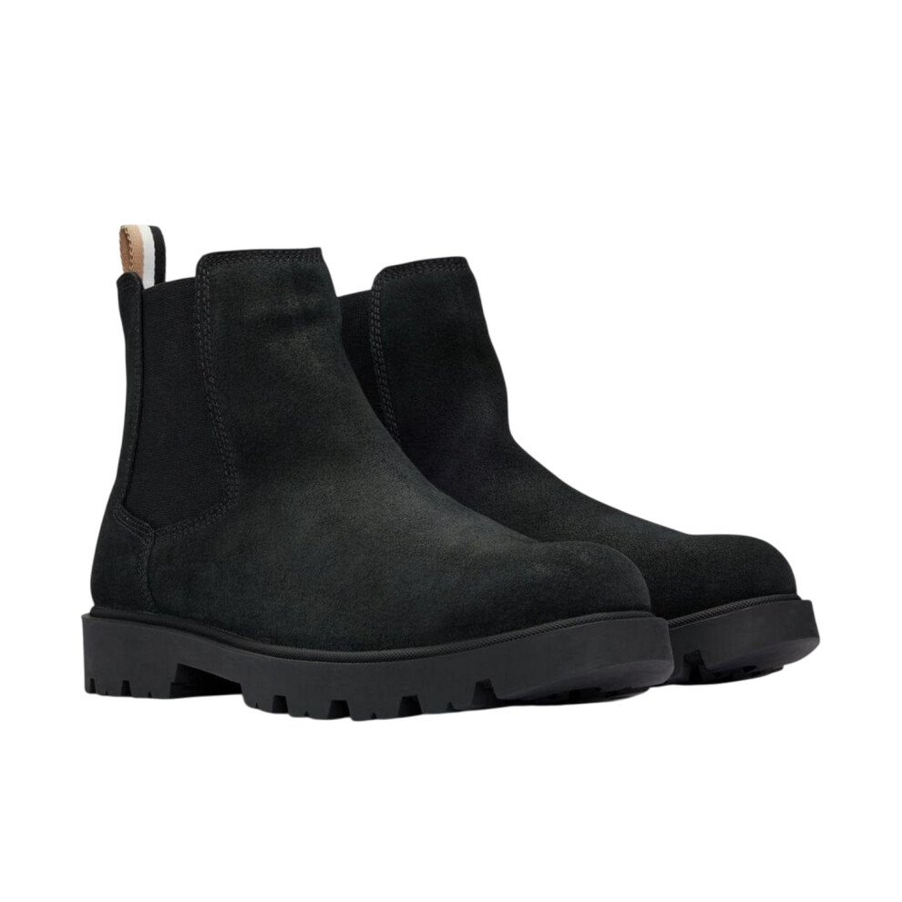 (12 UK, Black) Boss Mens Signature Stripe Suede Taped Chelsea Boots