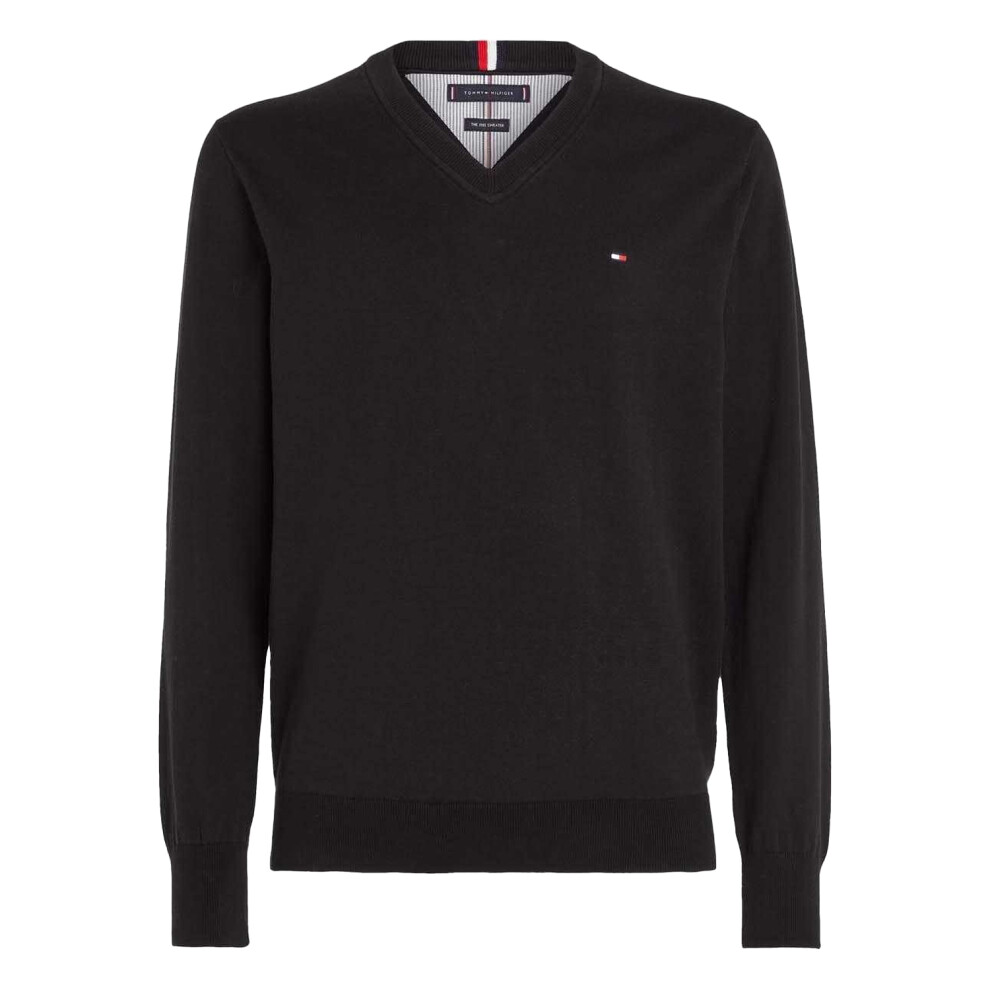 (XXL, Black) Tommy Hilfiger Mens 1985 Organic Cotton V Neck Jumper
