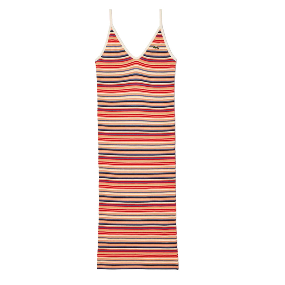 (16 UK, Multicoloured) Lacoste Womens/Ladies Striped Cotton Blend Long Maxi Dress