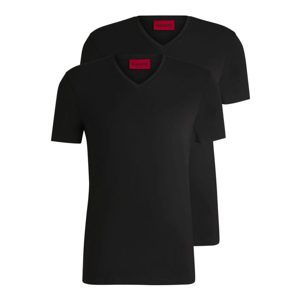 (M, Black) Hugo Boss Mens V Neck Slim T-Shirt (Pack of 2)