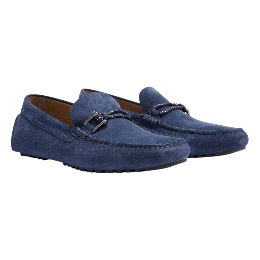 (12 UK, Blue) Hugo Boss Mens Driver Leather Moccasins