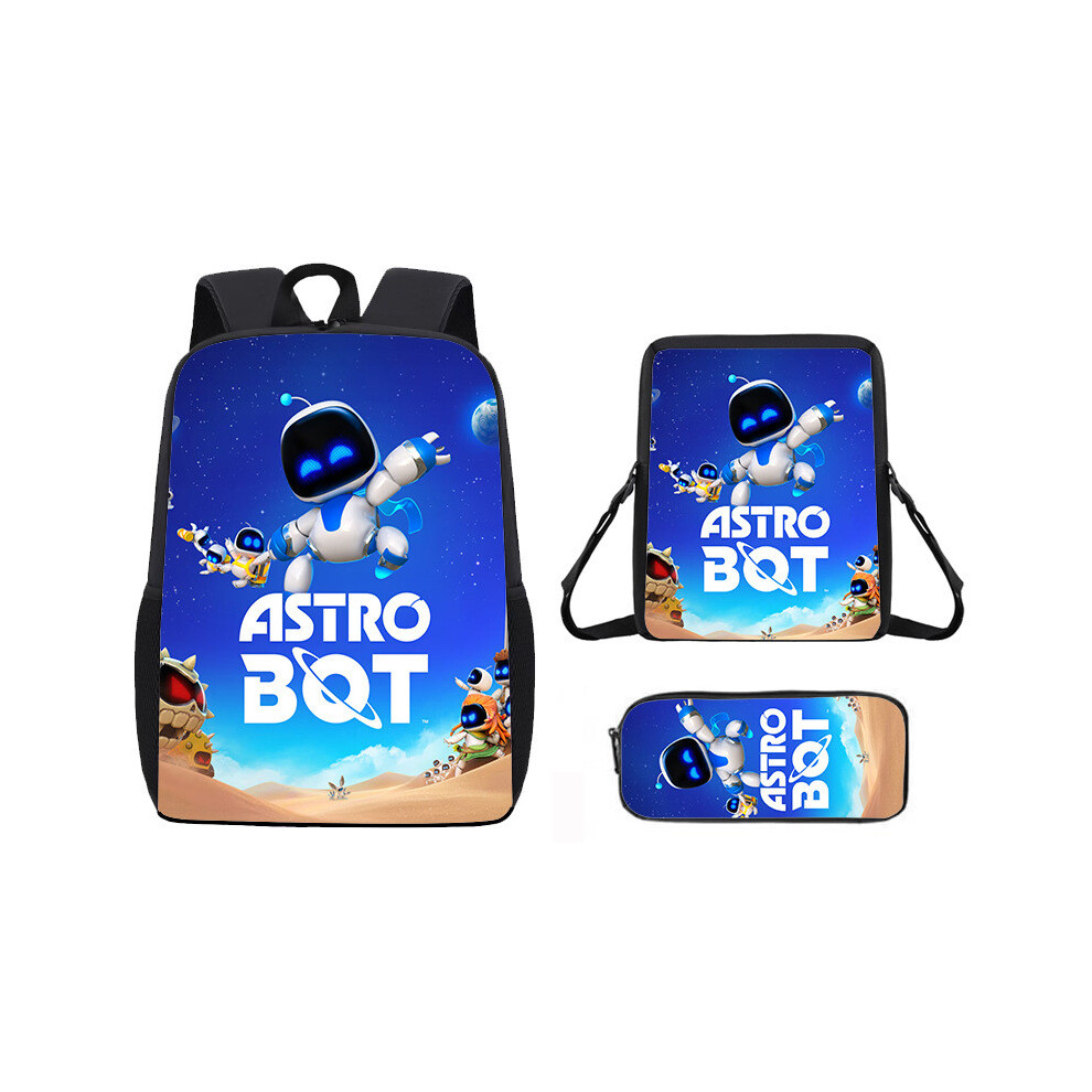 (02) Cartoon Bot Astro Pattern Backpack Shoulder Bag Pencil Case Three Piece Set