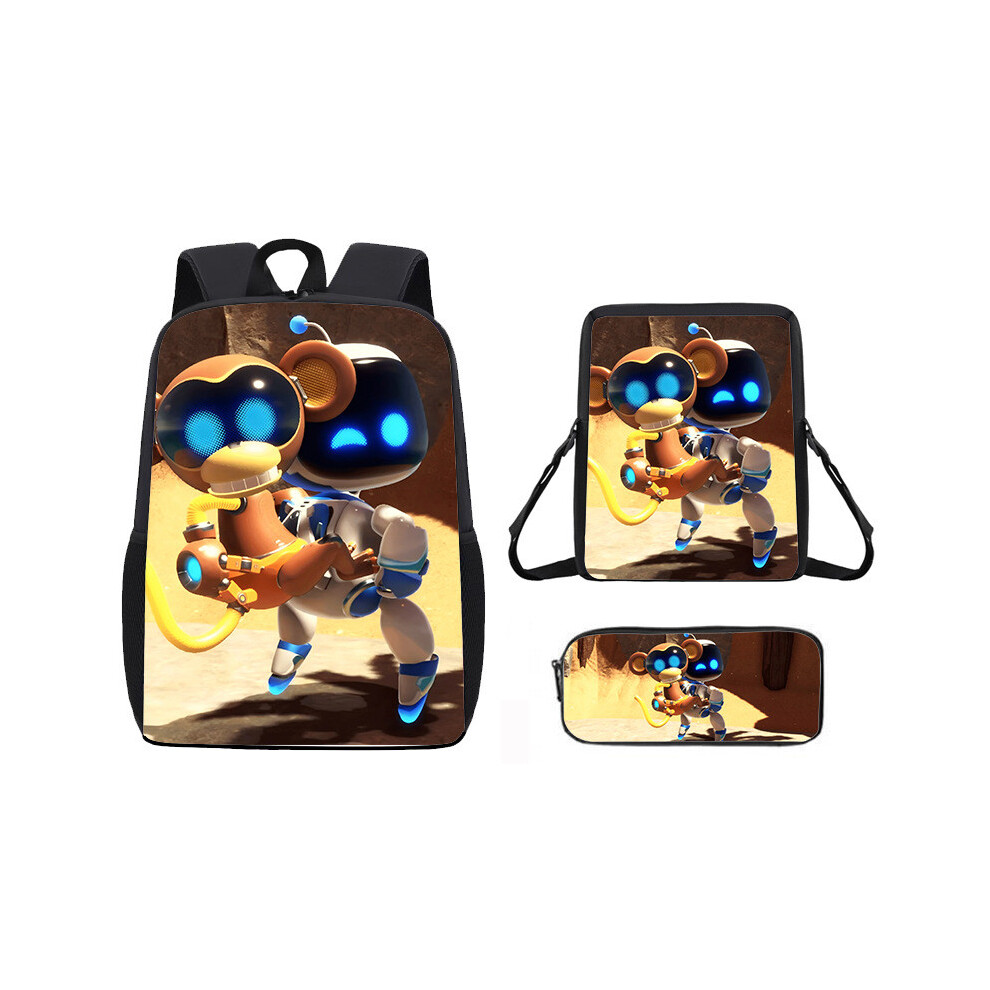 (03) Cartoon Bot Astro Pattern Backpack Shoulder Bag Pencil Case Three Piece Set