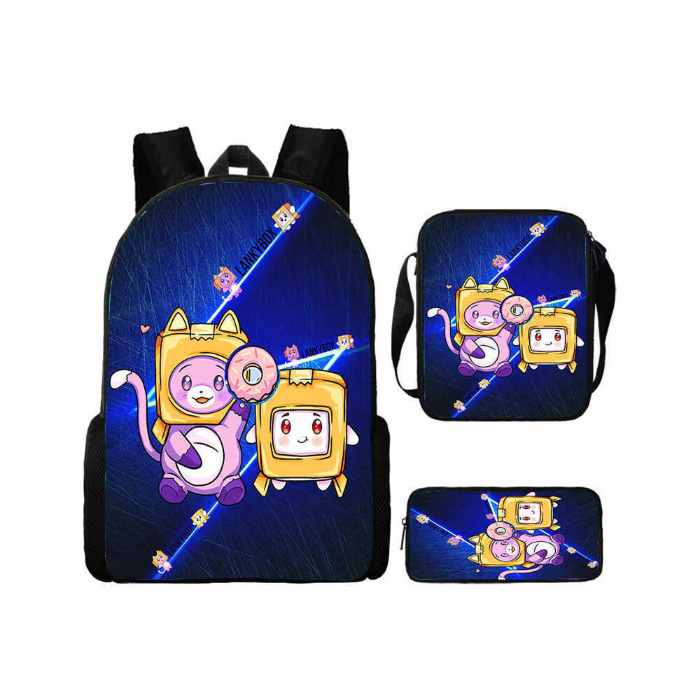 (13) Lankybox Pattern Cartoon Backpack Shoulder Bag Pencil Case Set Three Piece