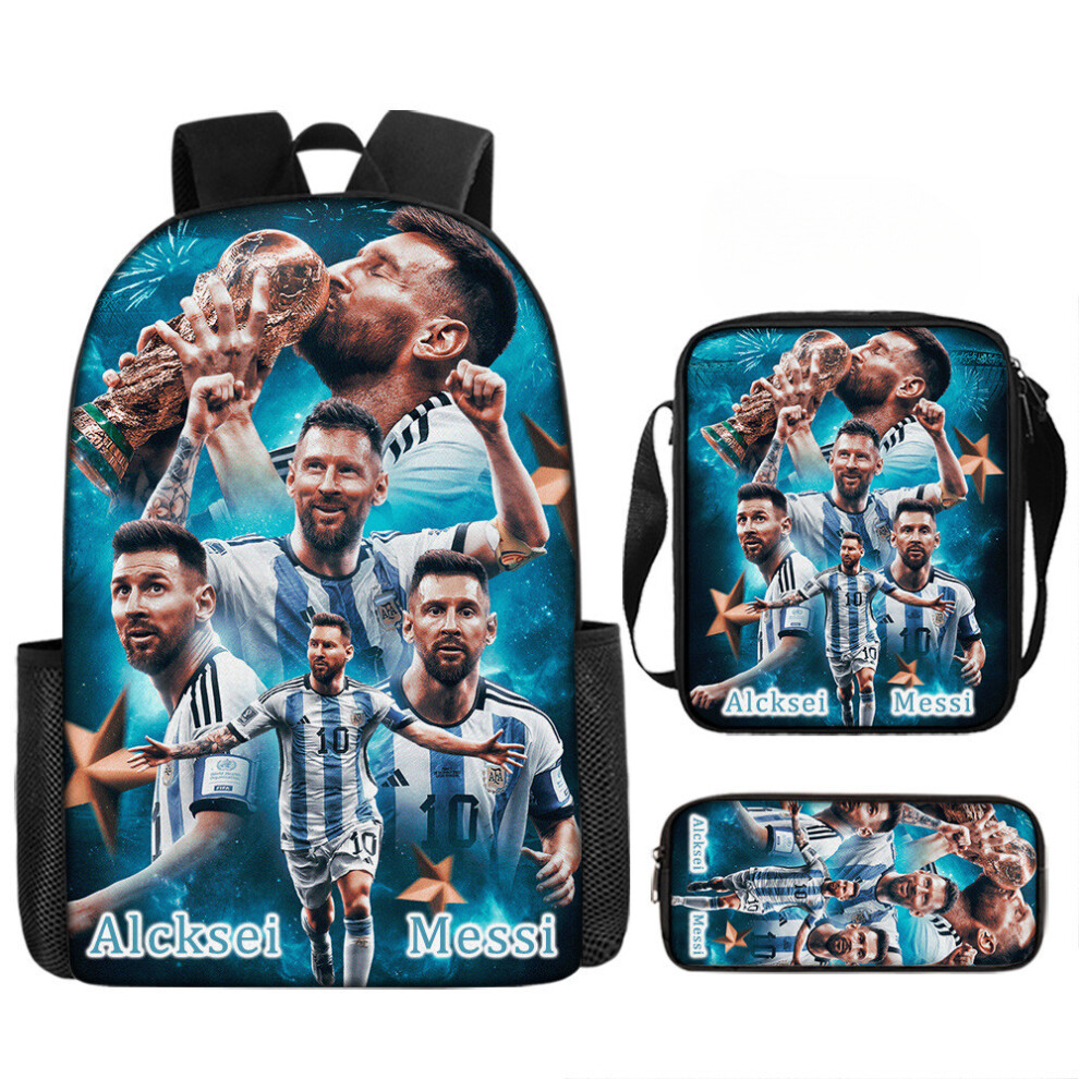 (StyleR) Messi Cartoon Football Printing Kids Double Shoulder Backpack For School Use