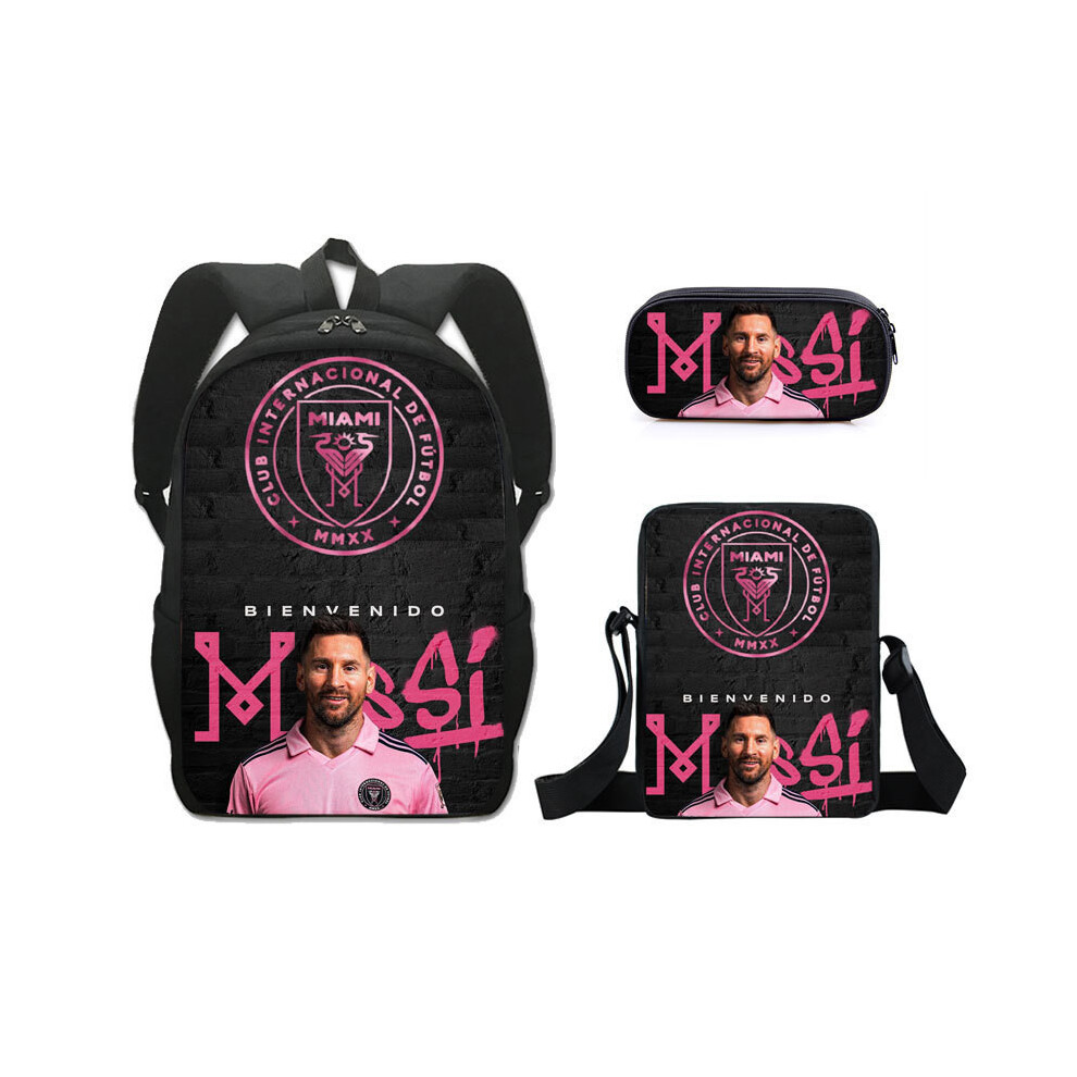 (08) Pattern Lionel Messifootballer Three Piece Set Backpack Shoulder Pencil Bag Case