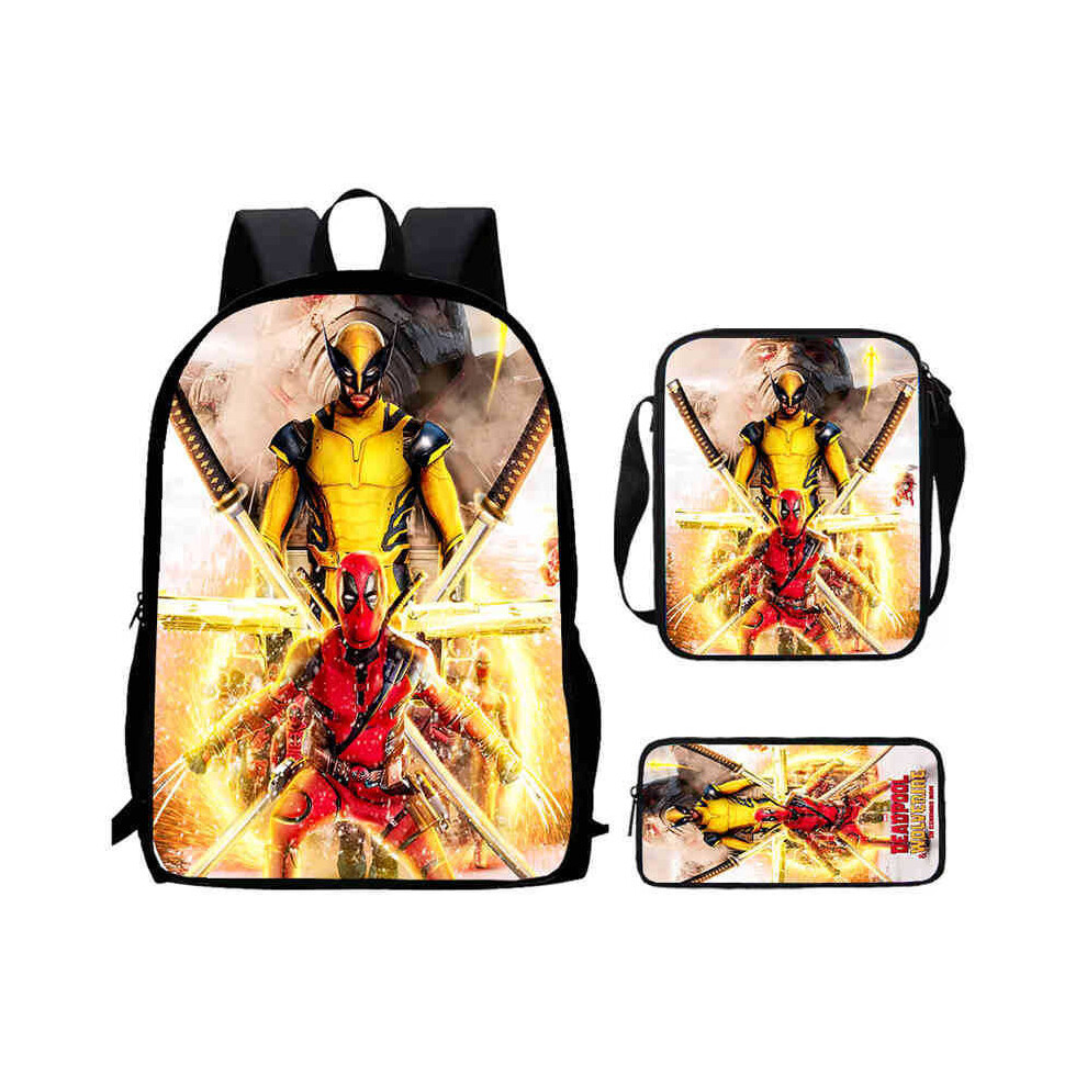 (09) Wolverine Deadpool Movie Characters Trendy Cartoon Student Backpack Printed