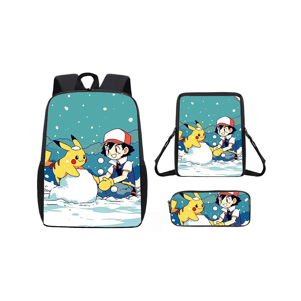 (17) Cartoon Pattern Pikachu Backpack Shoulder Bag Pencil Case Piece Set Three-image-OPC-PHHPCXN-NEW