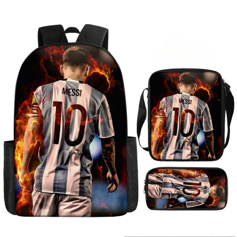 (StyleS) Messi Cartoon Football Printing Kids Double Shoulder Backpack School For Use