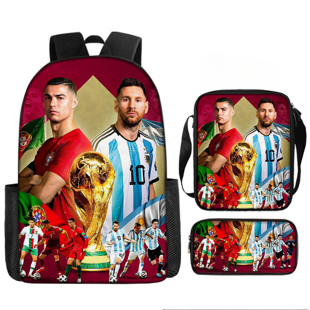 (StyleNN) Messi Cartoon Football Printing Kids Double Shoulder Backpack School For Use