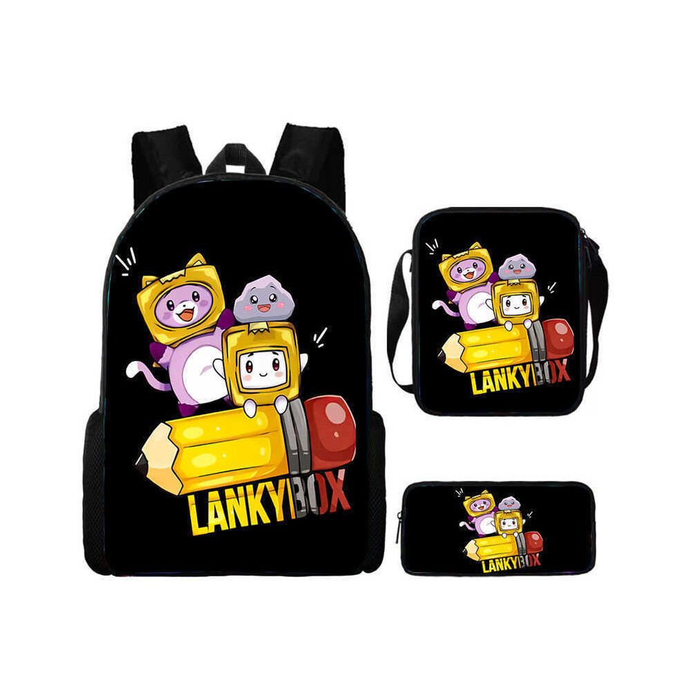 (11) Lankybox Pattern Cartoon Backpack Shoulder Bag Pencil Case Piece Three Set