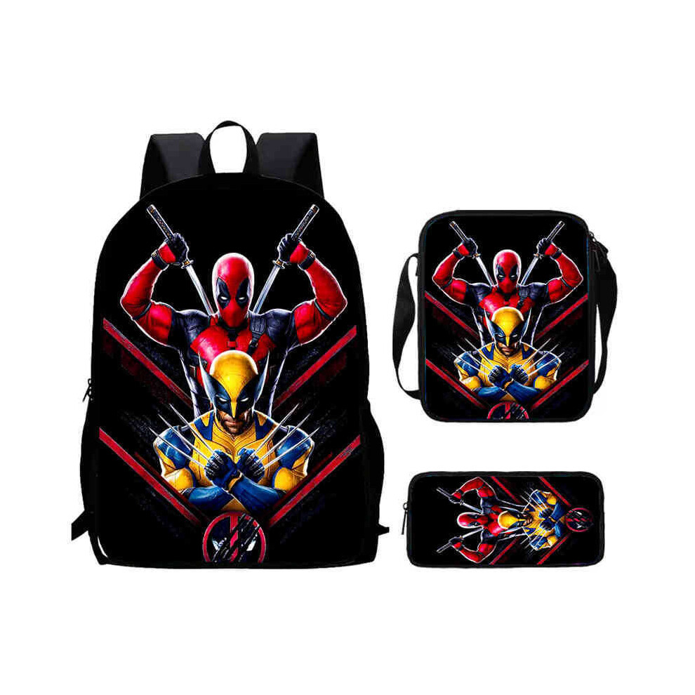 (12) Movie Wolverine Deadpool Characters Trendy Cartoon Student Backpack Printed