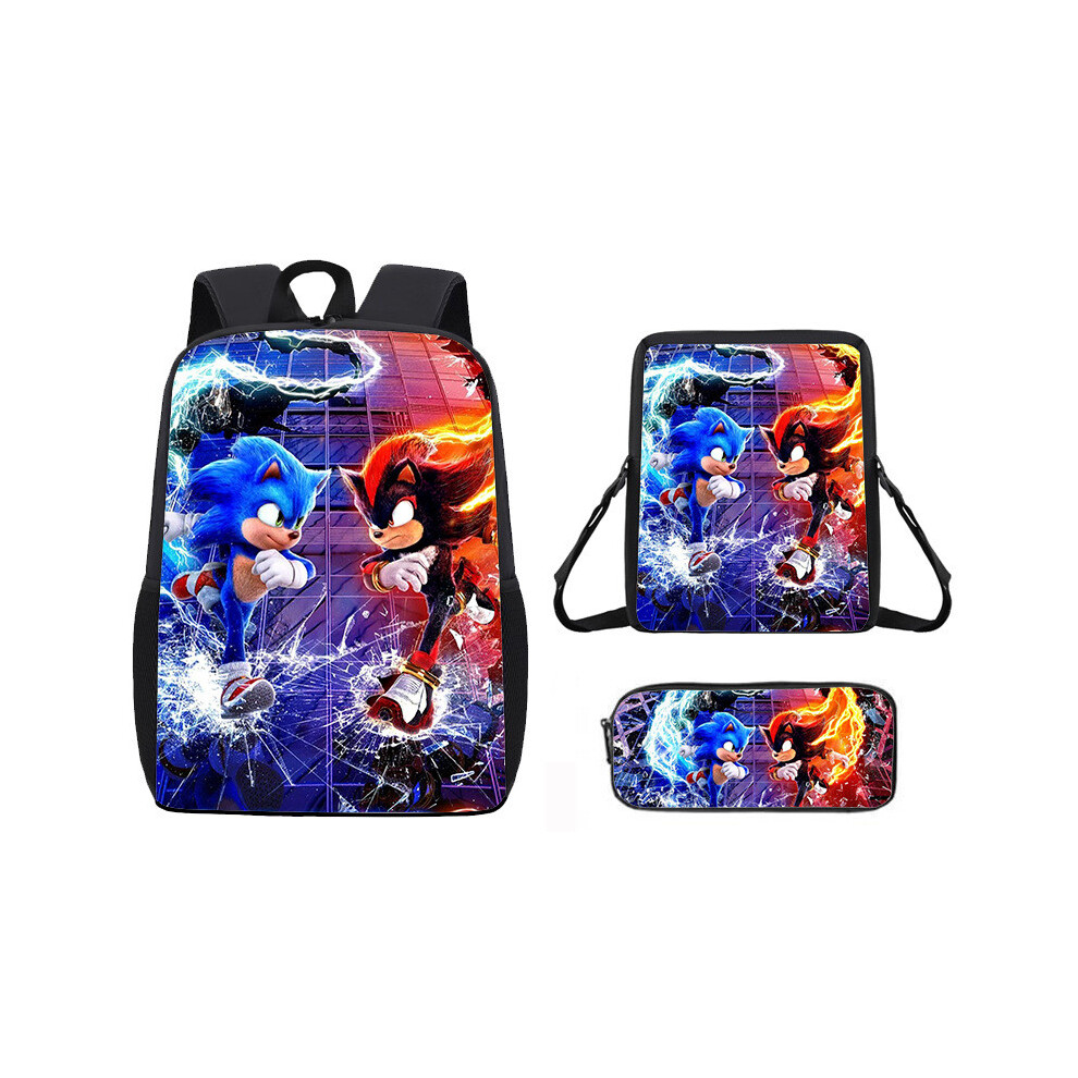 (16) Hedgehog The Sonic Cartoon Pattern Children Breathable Backpack Three Set Piece