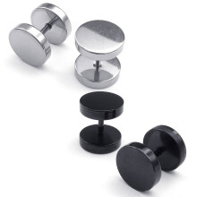 Schmuck Herren Ohrringe, Kreis Ohrstecker, 6mm 2 Paar, Schwarz Silber - Edelstahl